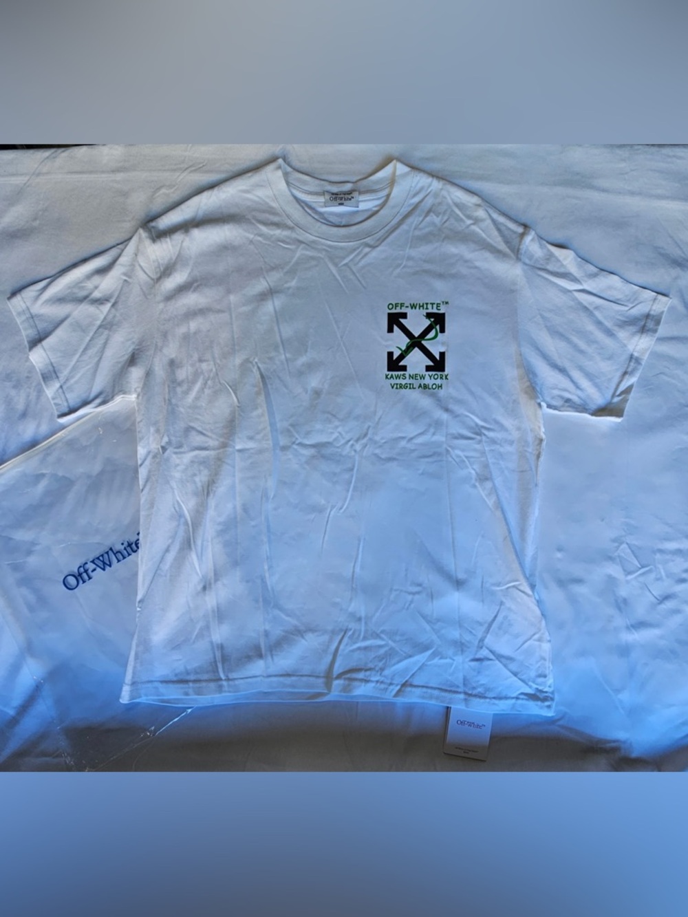 Off-White White Tee with Green and Black Arrow Logo